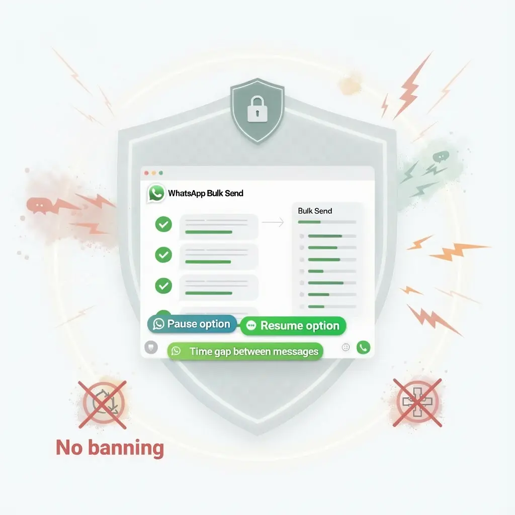 WAbulk smart delay settings panel showing configurable message timing to send messages gradually and protect your WhatsApp account from being flagged