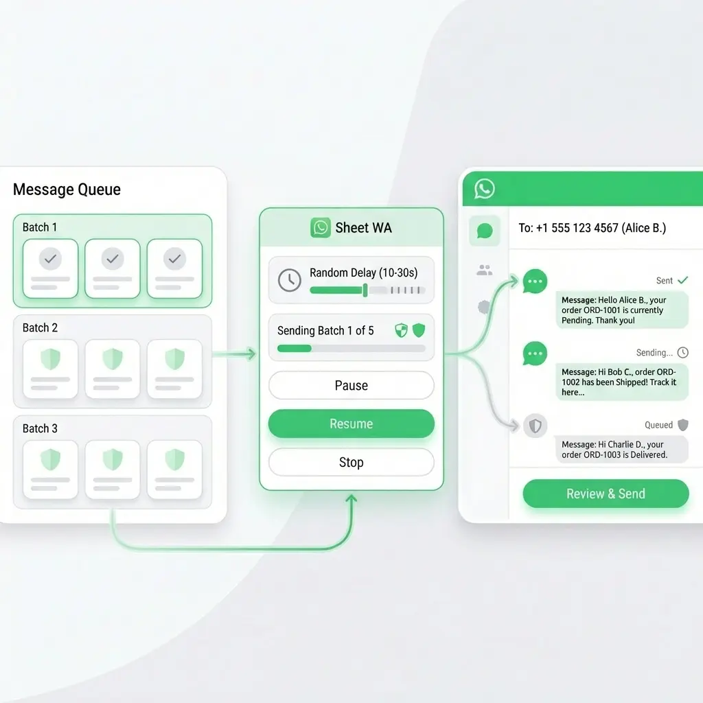 Sheet WA safety controls and sending limits for bulk WhatsApp messaging