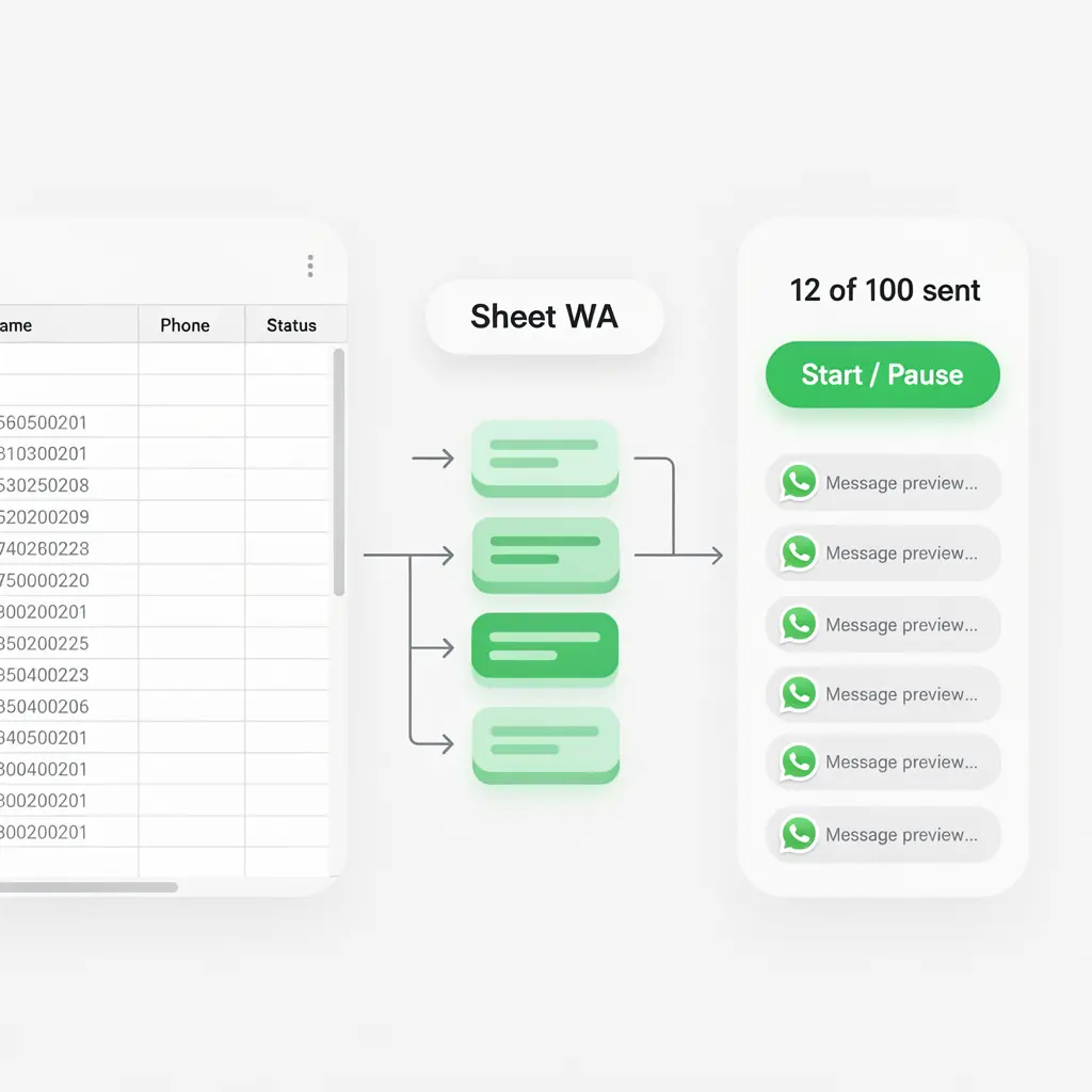 Sheet WA sending bulk WhatsApp messages to hundreds of contacts in one controlled flow
